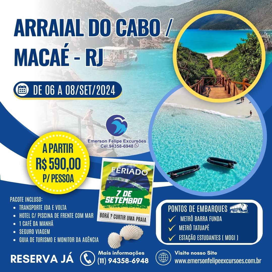 ARRAIAL DO CABO + MACAÉ 06 A 08/SET/2024